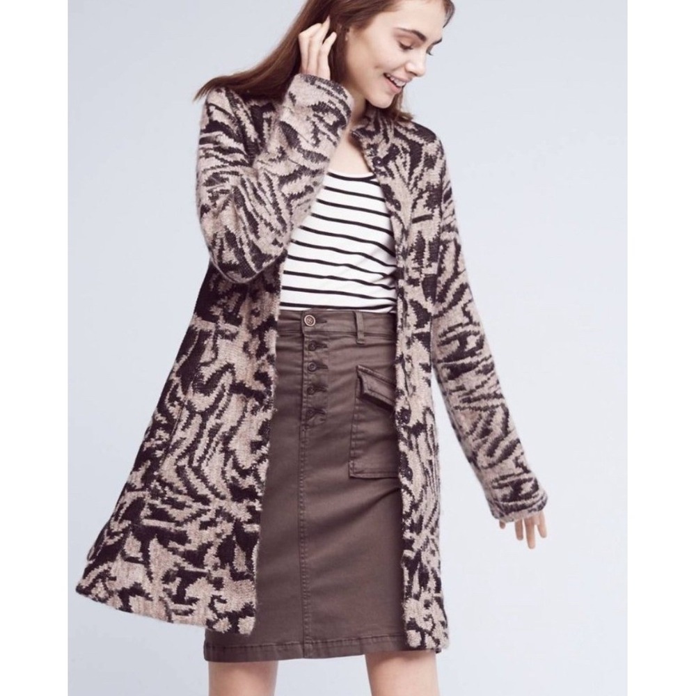 Anthropologie Field Flower Abstract Print Knit Coatigan Jacket Womens Size Small